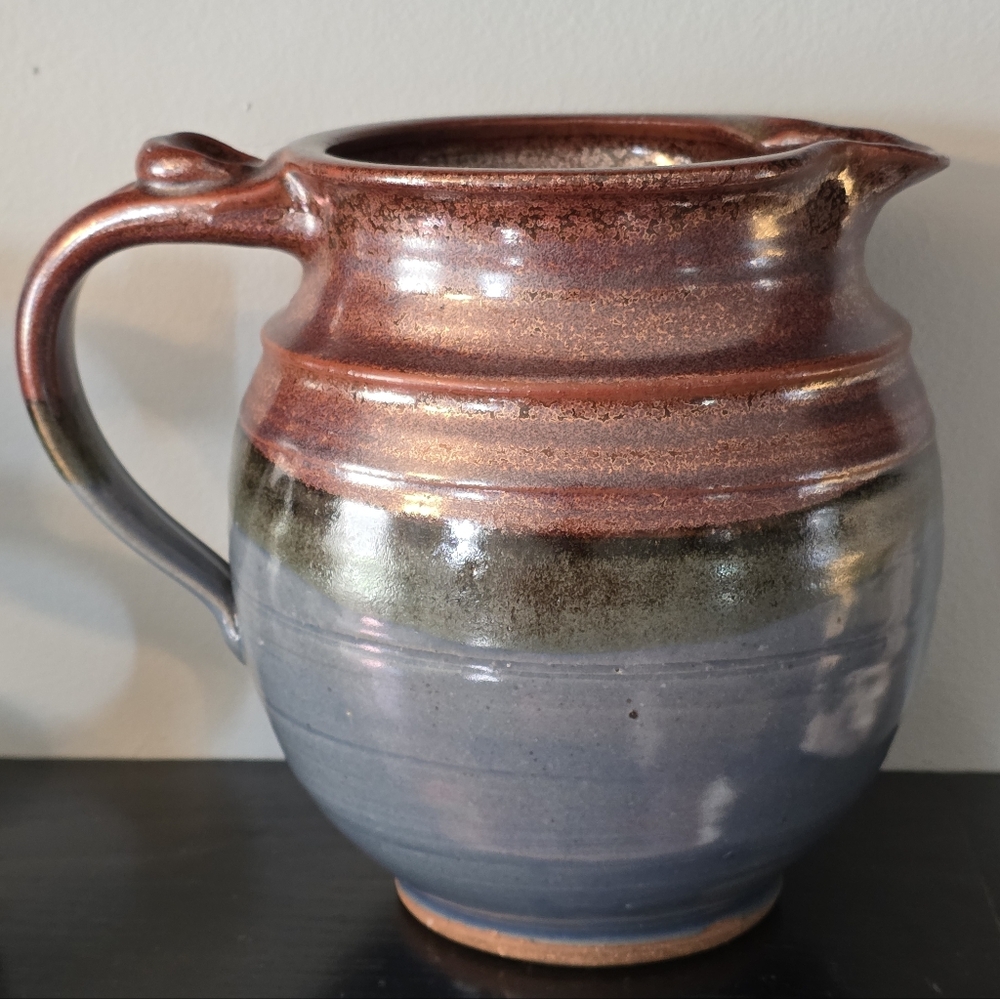 Vintage Handcrafted Multicolor Stoneware Pitcher - Picture 5 of 8